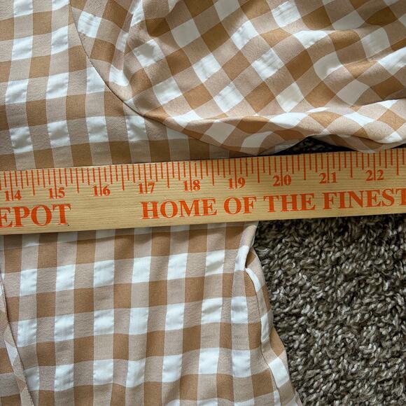 Moon River Gingham Plaid Dress M Tan Puff Sleeve Ruffle Prairie Cottagecore NWT - Picture 6 of 8